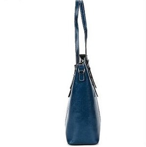 Women's Genuine Leather Tote <b>Bag</b> Classic Blue Saffiano <b>Large</b> Capacity <b>Shoulder</b> Strap Casual Daily Use Handbag - Product Image 4