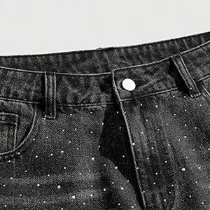 Wholesale breathable Custom Rhinestone Denim Shorts for Men Embellished Stylish Jean Shorts - Premium Streetwear Summer Fashion - Product Image 6