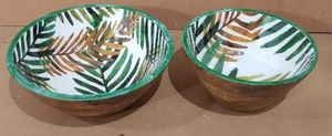 Bol à salade en bois émaillé, fait main, écologique et durable, avec intérieur à pois bleu marine, pour servir les aliments, style américain, décoration - Product Image 3