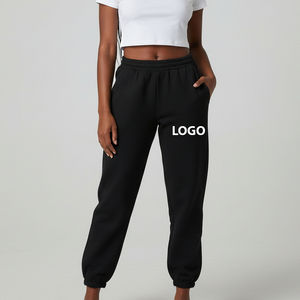 Pantalones de invierno para mujer al por mayor, personalizados, de forro polar de 300 g, 60% algodón, 40% poliéster, ecológicos, de peso pesado, con cintura elástica y cordón ajustable - Product Image 1