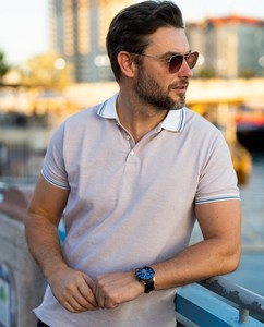 Polo en coton pour homme, col en tissu avec garnitures contrastées, patte de boutonnage 2 ou 3 boutons, manches courtes, coutures latérales - Product Image 6