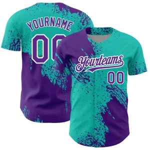 เสื้อเบสบอลสั่งทำสีม่วงอมเขียว พิมพ์ลายแบบซับลิเมชั่น ขายส่ง เสื้อกีฬาระบายอากาศ แห้งเร็ว ผลิตจากโพลีเอสเตอร์ สำหรับเบสบอลและซอฟต์บอล - Product Image 1