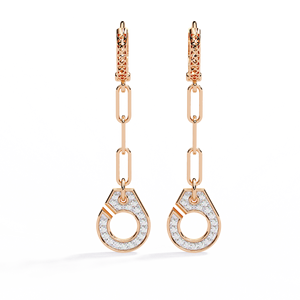 Boucles d'oreilles créoles en diamant de laboratoire, or 18 carats, avec chaîne tombante et halo géométrique, pour mariage, fête ou cadeau - Product Image 6