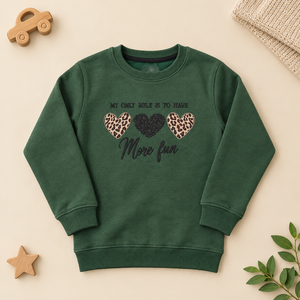 Girls Solid Color Crew Neck Sweatshirt Long Sleeve Leopard <b>Heart</b> Letter <b>Print</b> Pullover <b>Top</b> - Product Image 3