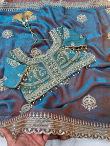 Sari Fendy Sartin pour femme, très doux et élégant, à l'aspect riche, avec de magnifiques broderies, travail de sequins de 3 mm, bordure lourde et motifs brodés, fabriqué en Inde - Product Image 4