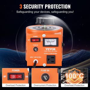 Regolatore di Tensione AC Variabile Automatico 500VA, Alimentatore 3.84A, Ingresso 110V, Uscita 0-130V con 4 Fusibili Extra - Product Image 4