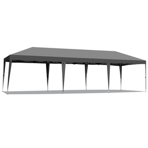 Gazebo Pergola Pieghevole a 8 Lati 3x9m in Tessuto Oxford Grigio Scuro con Telaio Verniciato Bianco e 8 Sacchi di Sabbia - Product Image 2