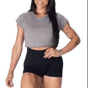 Ladies Round Neck 180 Gsm Lightweight Short Sleeve <b>Padded</b> Gym Activewear Crop T-<b>Shirt</b> Casual Blank Yoga Wear Crop Top - Product Image 5