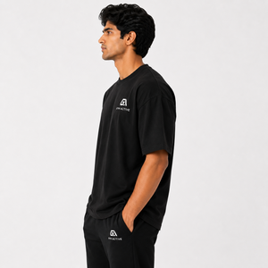 Camiseta de Algodón Negra Extra Grande para Hombre, Manga Corta, Cuello Redondo, Ropa Deportiva, Ropa Casual de Calle, Camiseta para Hacer Ejercicio - Product Image 2