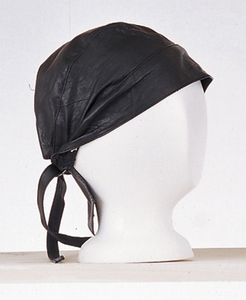 HMB901A Genuine Leather Skullcap Solid <b>Black</b> Bandana <b>Durag</b> Hats Biker Choice Plain Sheep Leather Breathable Unisex All-Season - Product Image 1