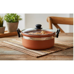 Kadai en terre cuite fait main avec couvercle en verre, résistant à la chaleur, écologique, antiadhésif, avec poignée en plastique - Product Image 3