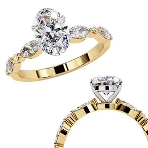 Anillo de Compromiso con Diamante Cultivado en Laboratorio Certificado por IGI, Oro Sólido de 14k, Corte Ovalado con Detalles Marquise, Fabricante de Joyería al por Mayor - Product Image 2