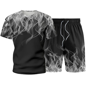 Make Your Own Sublimation Design Cotton Polyester Custom Logo Casual <b>Knitted</b> Short Sleeve T-Shirt Shorts <b>Set</b> Summer Breathable - Product Image 1