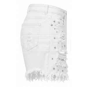 Shorts en jean déchiré à strass pour l'été, taille élastique, coupe ample, en denim doux – Meilleures ventes, meilleur prix - Product Image 3