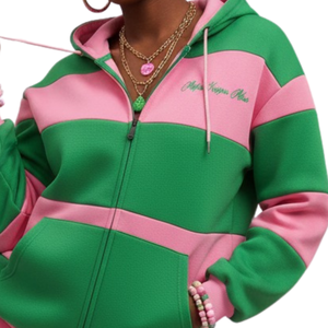 Sudadera con Capucha a Rayas Rosa y Verde para Mujer, Sudadera Informal de Manga Larga con Capucha, Corte Holgado, Moda Urbana de Invierno - Product Image 6