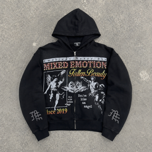 Sweat à capuche zippé surdimensionné pour homme, 100% coton, avec motif graphique en strass, épais, imperméable, style urbain, 450g, OEM - Product Image 6