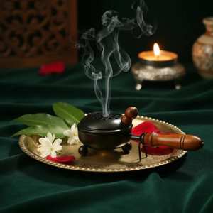 Dhoop Dani en laiton de qualité supérieure avec couvercle ventilé, accessoires pour temple indien, vente en gros, décoration pour restaurant, hôtel, maison - Product Image 4