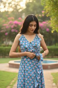 Robe cache-cœur bohème en coton premium pour femme, imprimé floral, bretelles réglables et liens latéraux – Légère, idéale pour les vacances d'été - Product Image 3