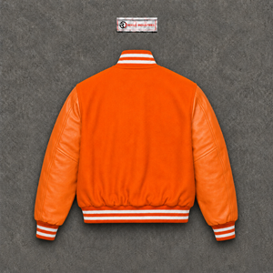 Blouson universitaire premium orange pour homme – Classique, boutons-pression, streetwear décontracté, léger, col côtelé, poignets rayés – Soldes d'automne - Product Image 6