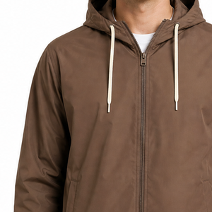 Veste coupe-vent athlétique légère et résistante à l'eau pour homme, couleur marron unie, à capuche et fermeture éclair, pour activités de plein air - Product Image 3