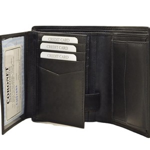 <b>Men's</b> Genuine Leather Bifold <b>Wallet</b> RFID Blocking Short Length Fold Closure Minimalist Style <b>Black</b> - Product Image 5