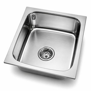 Évier de cuisine carré en acier inoxydable 304, modèle 2026, cuve simple, à poser sur comptoir, finition brossée - Product Image 1