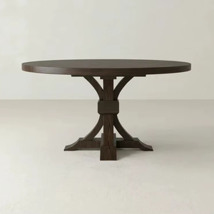 Modern Classic <b>Solid</b> <b>Wood</b> Round Dining <b>Table</b> with Unique Pedestal Base Dark Finish for Dining Room Restaurant Hotel Project Furn - Product Image 1