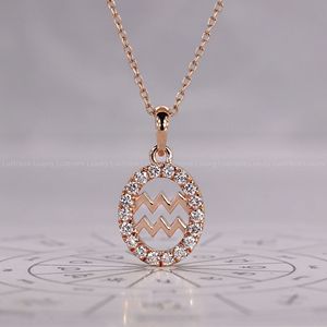 Pendentif Aquarius élégant en or rose avec design halo et sertissage de diamants ronds inspiré du zodiaque - Product Image 6