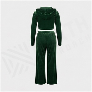 Women Green <b>Velvet</b> Hooded <b>Tracksuit</b> Set Long Sleeve Drawstring Pants Casual Autumn Wear Full Length Solid Color Loose Fit - Product Image 2