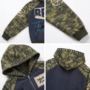 Sweat-shirt à capuche zippé pour homme BRAND, motif camouflage, manches raglan, streetwear, poche avant, logo imprimé, coupe oversize, automne - Product Image 6
