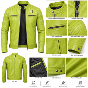 Veste en cuir élégante pour homme, confectionnée avec une finition lisse, coupe confortable, design durable et un attrait intemporel pour un style quotidien. - Product Image 5