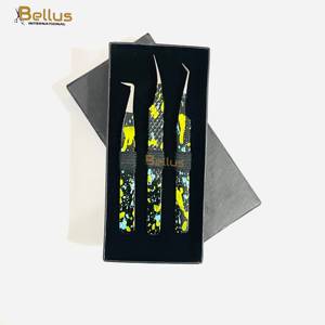 Pince à cils professionnelle de luxe double ton Jaune Noir en acier inoxydable 90, outil d'extension de cils à forte adhérence et durable - Product Image 3