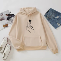 Sweat à capuche polaire d'automne couleur unie avec motif cœur, sweat-shirt tendance à manches longues, avec cordon de serrage et poches, coupe ample