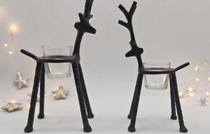 Set of 2 Matte <b>Black</b> Candle Holder Tabletop Handmade Taper Candleholder Glass Hurricane Taper Reindeer Candle Holder for Wedding - Product Image 5