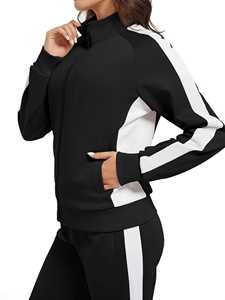 Ensemble de survêtement deux pièces pour femmes, noir, en molleton écologique, veste zippée et pantalon, vêtements de sport décontractés - Product Image 6