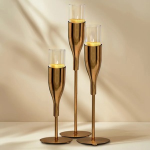 Stylish Golden Metal Candle Holders 3 Pcs <b>Set</b> Luxury Modern Decorative Candle Stand for Living Room <b>Bedroom</b> Dining At <b>Cheap</b> Rate - Product Image 2