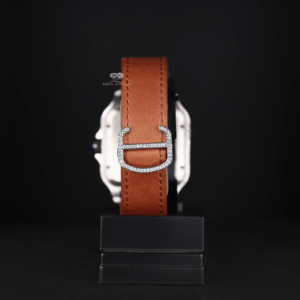 นาฬิกาข้อมือผู้ชายแบบอัตโนมัติ ดีไซน์ฮิปฮอป ประดับเพชรโมอิสซาไนต์ ตัวเรือนทรงเหลี่ยม หน้าปัดแบบโรมัน สายหนังสีน้ำตาล  แบบสั่งทำพิเศษ - Product Image 4