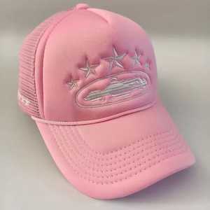 Gorra Trucker Rosa de Malla con Bordado de Estrellas, Casual, Ajustable, Unisex, para Viajes al Aire Libre, 100% Algodón Transpirable, para Todas las Estaciones, para Adultos - Product Image 1