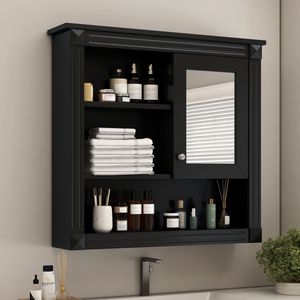 Armoire de salle de bain murale de 32 pouces avec 4 étagères et porte miroir, rangement pour toilettes et armoire à pharmacie - Product Image 4