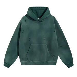 Comfortable <b>Men</b> Vintage Distressed Hoodie Oversized Heavyweight Cotton Fleece Streetwear <b>Pullover</b> OEM ODM Wholesale Supplier - Product Image 1