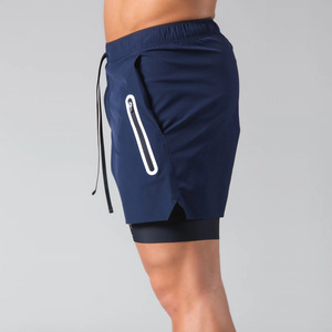 กางเกงออกกำลังกายผู้ชายแบบมีซับในรัดรูป รุ่น Custom Men 2 1 สำหรับวิ่งและออกกำลังกาย มีช่องใส่โทรศัพท์ ผลิตจากผ้าแคนวาส เอวสูง สีพื้น ทอแบบเรียบ แห้งเร็ว รับผลิตแบบ OEM - Product Image 3