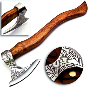 Hache Viking artisanale en acier à haute teneur en carbone de qualité industrielle, avec fourreau en cuir et manche en bois, idéale pour le camping, la chasse et la manutention du bois de chauffage - Product Image 1