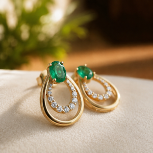 Pendientes de Piedras Preciosas Ovaladas Verdes, Pendientes de Moissanita Chapados en Oro Amarillo de 10K, Joyería con Microincrustaciones de Diamantes para Mujer - Product Image 1