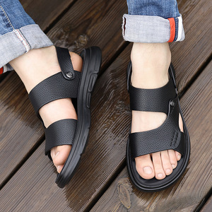 2026 New Arrival Men's Summer Sandals Genuine Leather Soft Bottom Non-<b>Slip</b> Beach Sandals Outdoor Latex <b>Slide</b> Slippers - Product Image 4