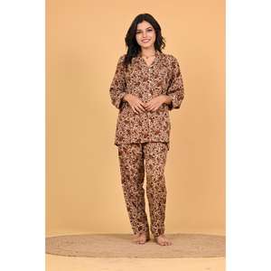 Conjunto de Pijama de Crepé de Poliéster con Estampado Floral Indio para Mujer, Ropa de Dormir Cómoda, Transpirable y Elegante para Verano, Otoño y Primavera - Product Image 5