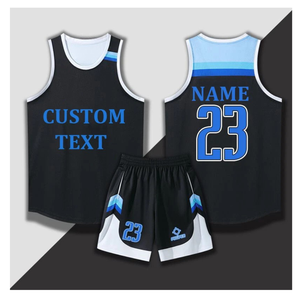 Ensemble de maillots de basket-ball personnalisés, sans manches, imprimé par sublimation, évacuant l'humidité, vêtements d'équipe pour adultes, noir, bleu, numéro 23 - Product Image 2