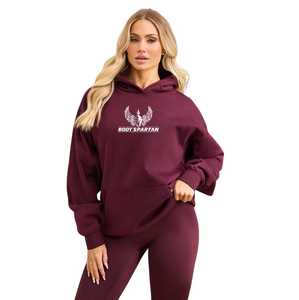 เสื้อฮู้ดเบอร์กันดีสำหรับผู้หญิง ผ้าฟลีซ แขนยาว สไตล์ลำลอง สตรีทแวร์ ทรงหลวม สัมผัสนุ่ม ใส่สบายทุกวัน - Product Image 1