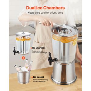 Dispenser per Bevande in Acciaio Inox e Plastica da 2,1 Galloni, Nuovo, Dispenser per Succhi da 5L con Rubinetto e Camera per Ghiaccio per Feste - Product Image 3