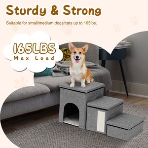Rampe pliable 4-en-1 pour chiens, échelle de rangement pour chats, griffoir antidérapant, escalier à 3 marches pour petits animaux, animaux âgés, maisons et meubles pour animaux - Product Image 4