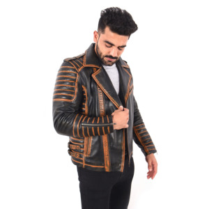 Veste de motard en cuir véritable Napa souple ciré effet rouille antique pour homme, veste de moto vintage avec fermetures éclair YKK - Product Image 4